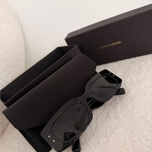 Dolce & Gabbana Black Rectangular Women\'s Sunglasses with Gold Accents